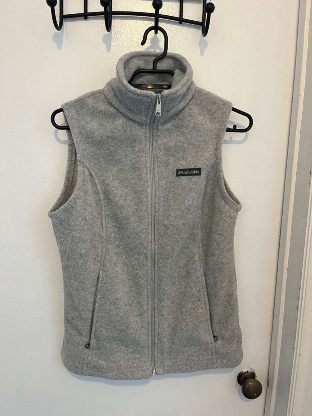 Columbia Light Gray Fleece Vest with Stand Collar